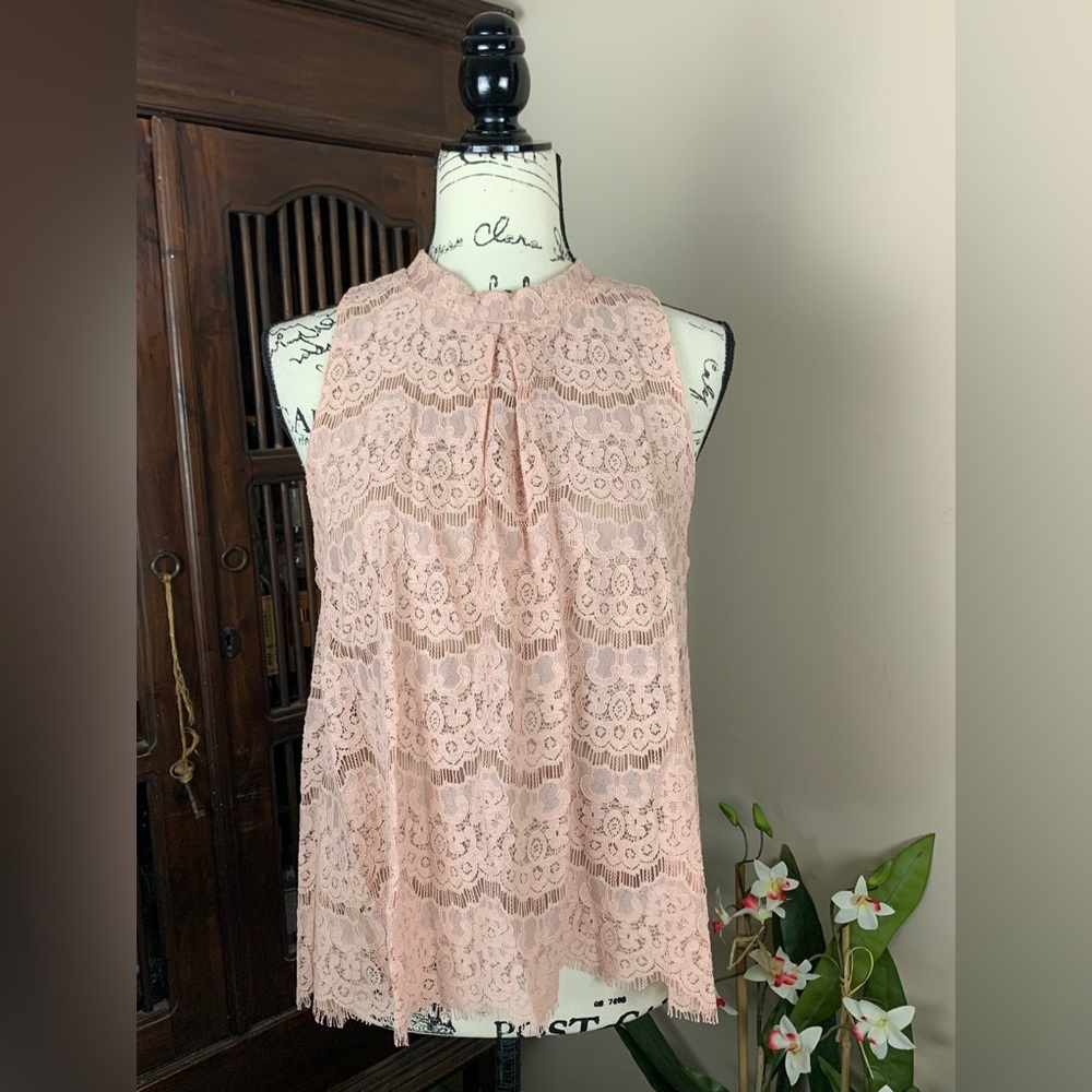 love, fire Blush Pink Lace Sleeveless Blouse